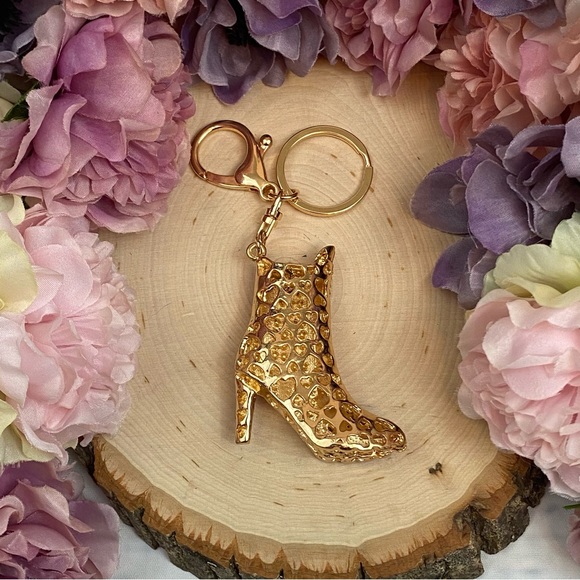 Pink and Red Crystal High Heel Boot Keychain Charm - Picture 12 of 16